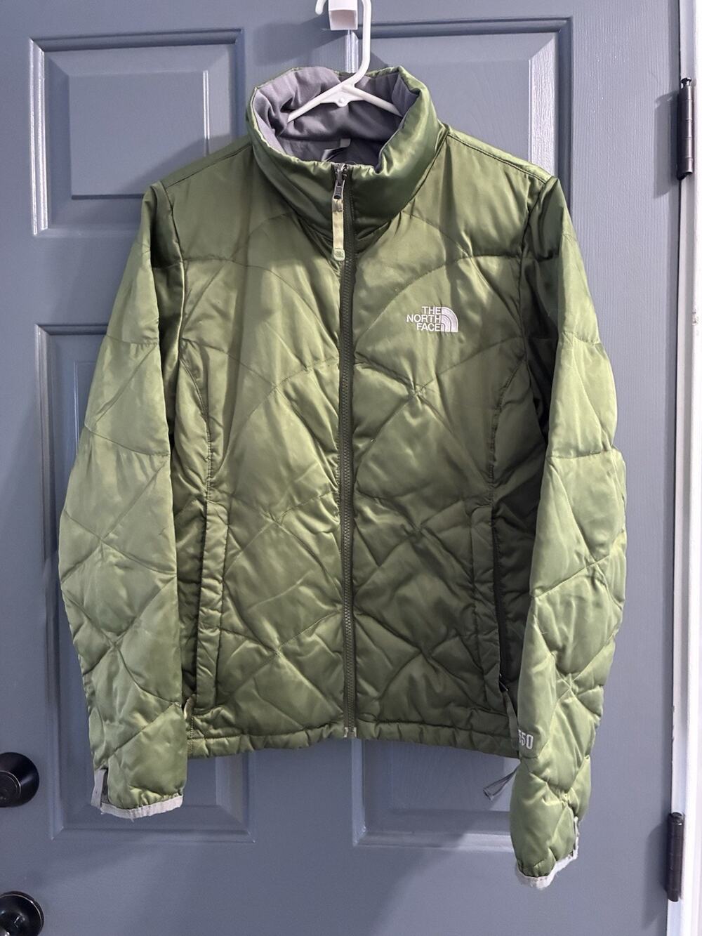 The North Face Aconcagua 550 Goose Down Coat Womens Size M Green Bomber Jacket
